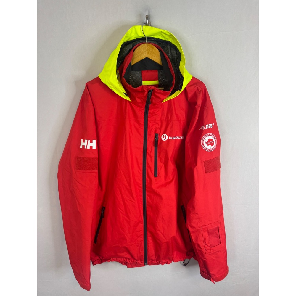 Helly Hansen Hurtigruten Expedition Jacket Red Neon Yellow Hood IAATO AECO 2XL